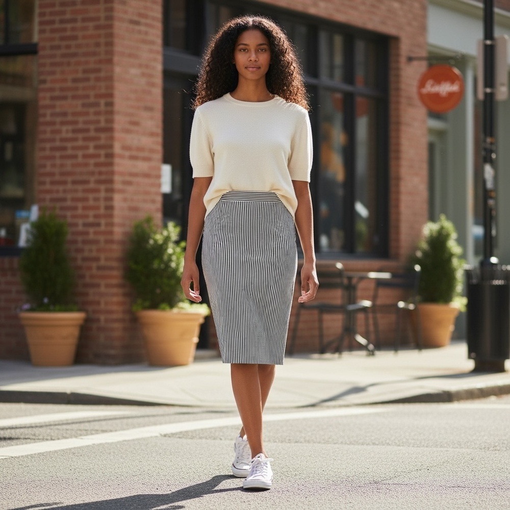 J. Crew No. 2 Pencil Seersucker Charcoal & White Skirt Size 2 #1768
